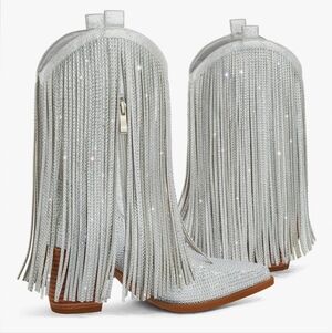 OUEPIANO Silver Fringe Women's Boots 7